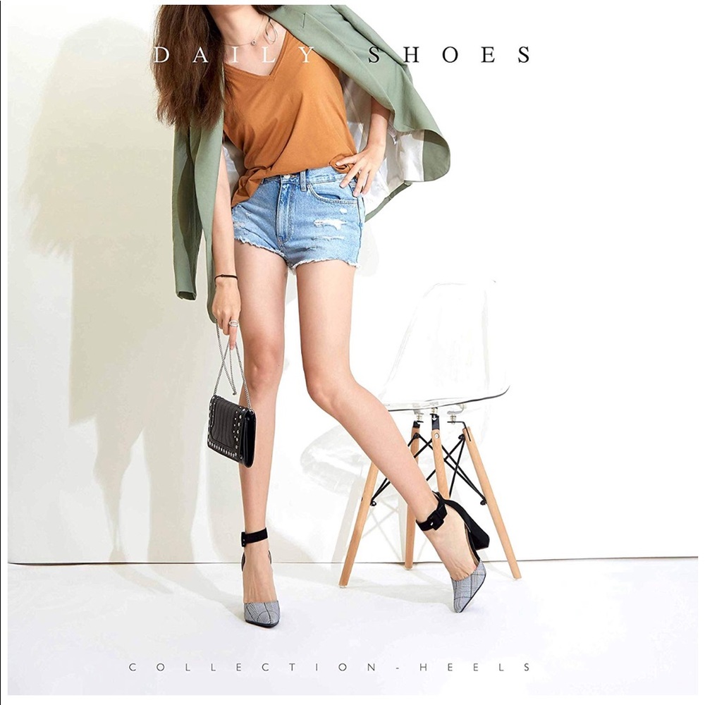 Daily Shoes Pointed Chunky Ankle Strap High Heel